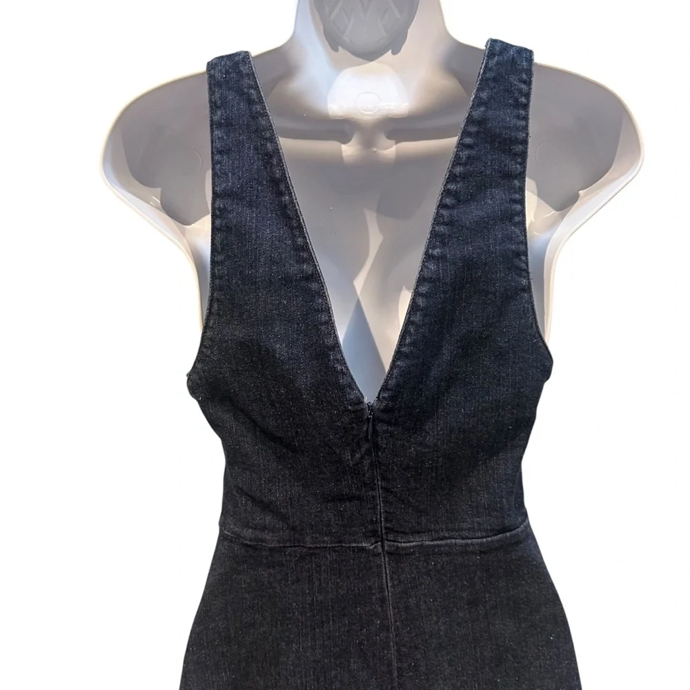 Reformation Denim Jean Mini Dress Jumper Plunging Neckline Size 6 - Picture 6 of 8